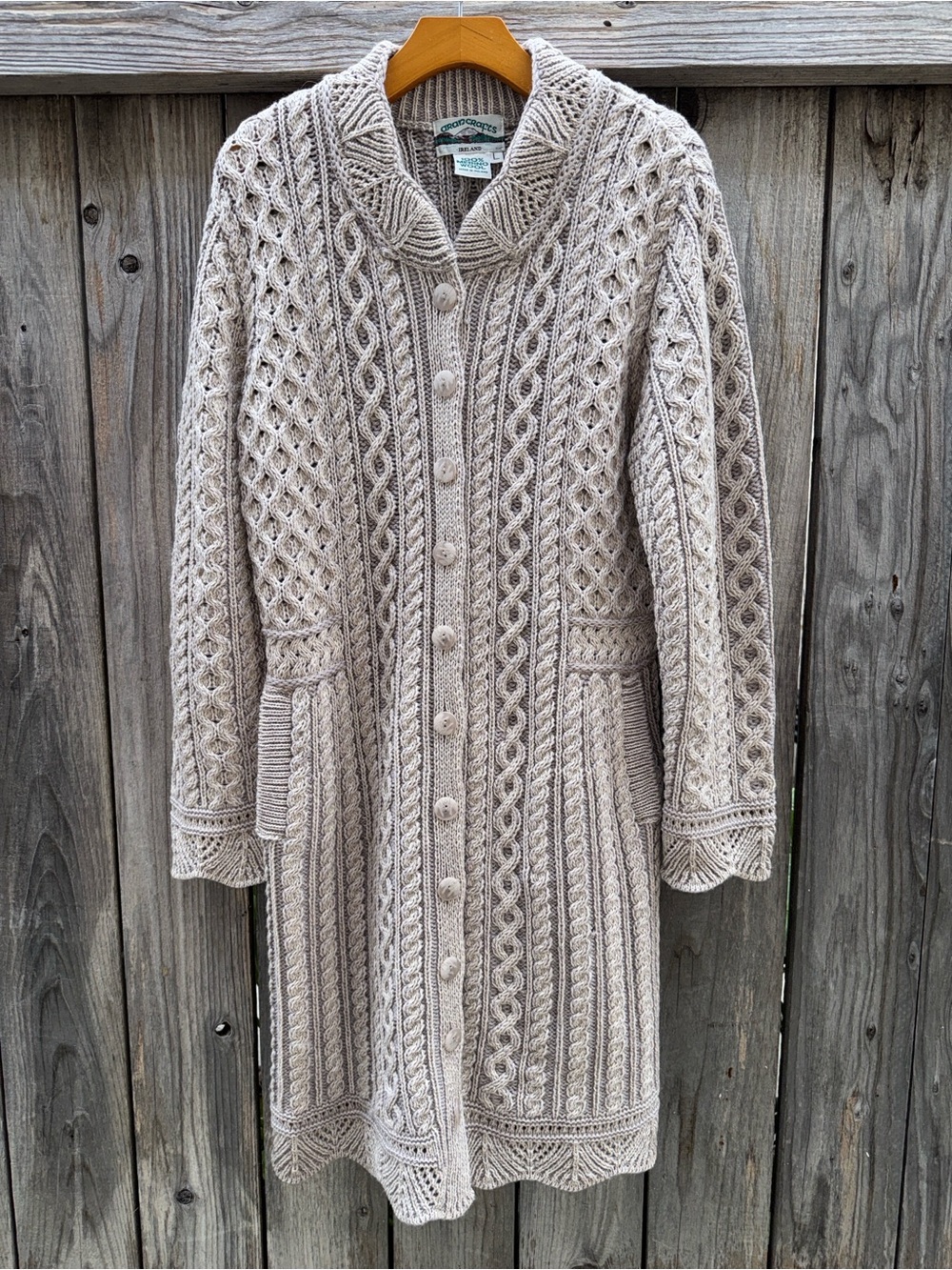 Aran Crafts Merino Wool Long Button Front Cardigan Size Large